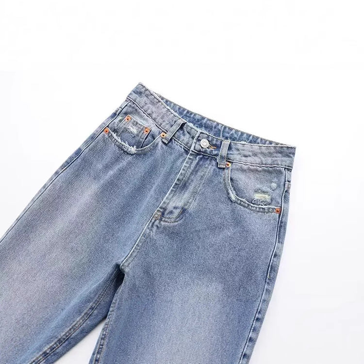 Damen Highwaist Straight-Leg Jeans mit leichter Distressed-Optik, Five-Pocket und taillierter Passform – Dénora