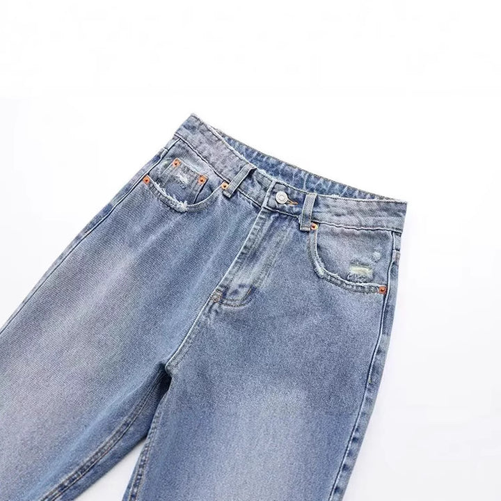 Damen Highwaist Straight-Leg Jeans mit leichter Distressed-Optik, Five-Pocket und taillierter Passform – Dénora