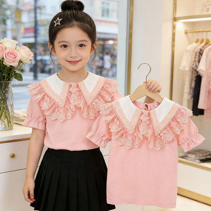 Mädchen Bluse mit trendigem Spitzenkragen Echo Archiv
