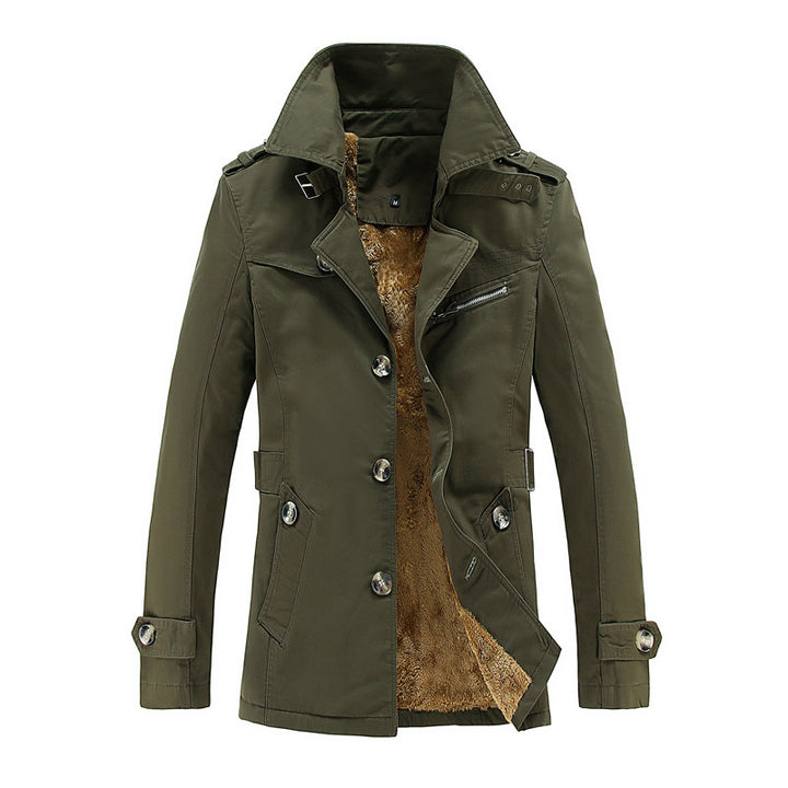 Herren nan legerer Baumwoll-Blazer mit Knopfleiste, aufgesetzten Taschen und gestreiftem Innenfutter Echo Archiv