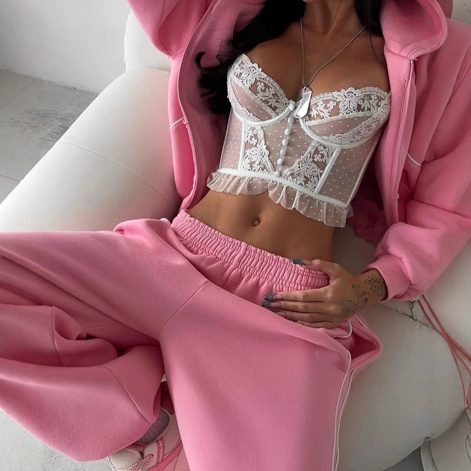 Damen nan weites Oversize-Trackset mit Reißverschluss-Kapuzenjacke und extraweiter Loungehose Echo Archiv