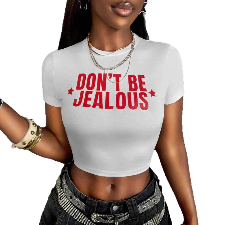 Damen Crop-T-Shirt mit modernem Statement-Print und figurbetontem Schnitt Echo Archiv