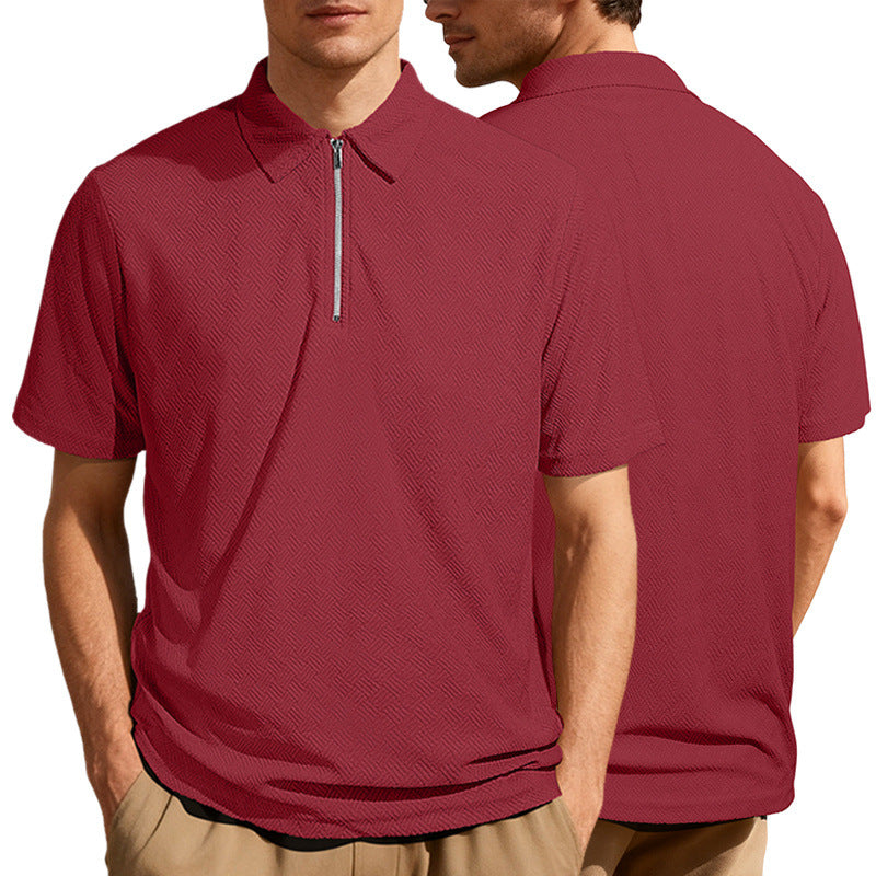 Herren nan schmal geschnittenes Halbzip-Polo mit feiner Fischgrät-Jacquardstruktur Echo Archiv
