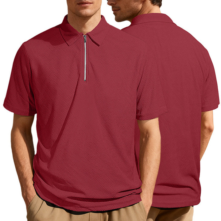 Herren nan schmal geschnittenes Halbzip-Polo mit feiner Fischgrät-Jacquardstruktur Echo Archiv