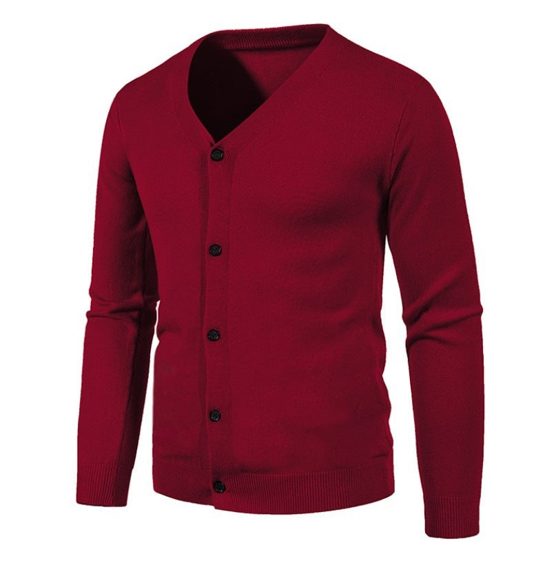 Herren stilvolle Strickjacke mit tiefem V-Ausschnitt und Knopfleiste Echoarchiv