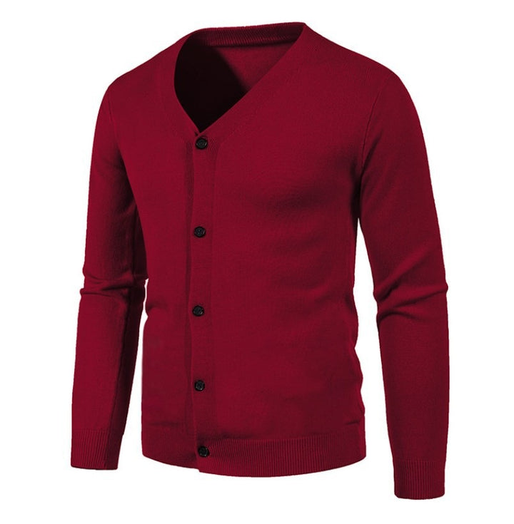 Herren stilvolle Strickjacke mit tiefem V-Ausschnitt und Knopfleiste Echoarchiv