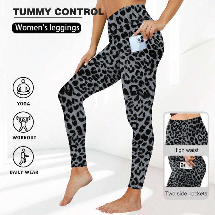 Damen High-Waist Sculpting-Leggings mit Leopard-Design, formender Bauchkontrolle und Seitentaschen – Avélisse