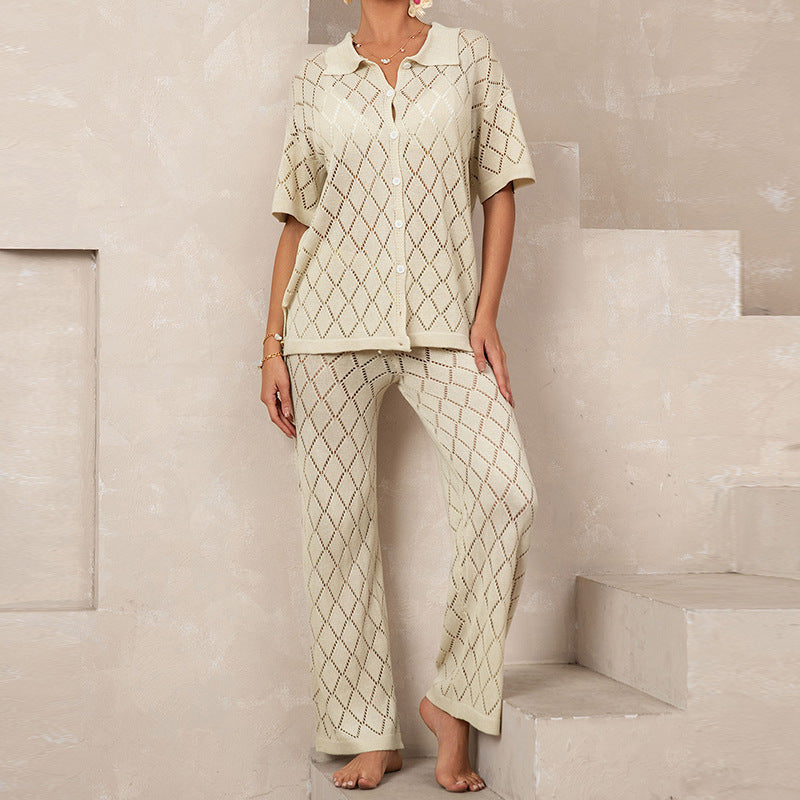 Damen elegantes Strickanzug mit modischem Rautenmuster und lockerer Passform Echo Archiv