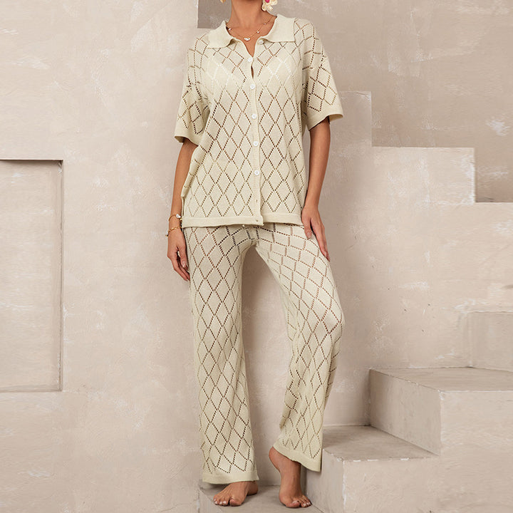 Damen elegantes Strickanzug mit modischem Rautenmuster und lockerer Passform Echo Archiv