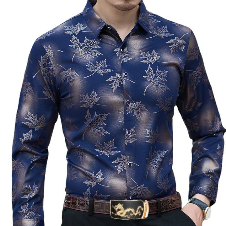Herren Langarmhemd mit feinem Blattmuster und elegantem glänzenden Finish Echoarchiv