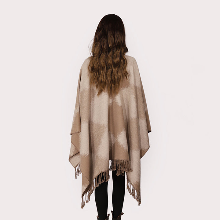 Damen Kaschmiroptik-Cape im Kimono-Schnitt mit feinem Fransensaum Echo Archiv