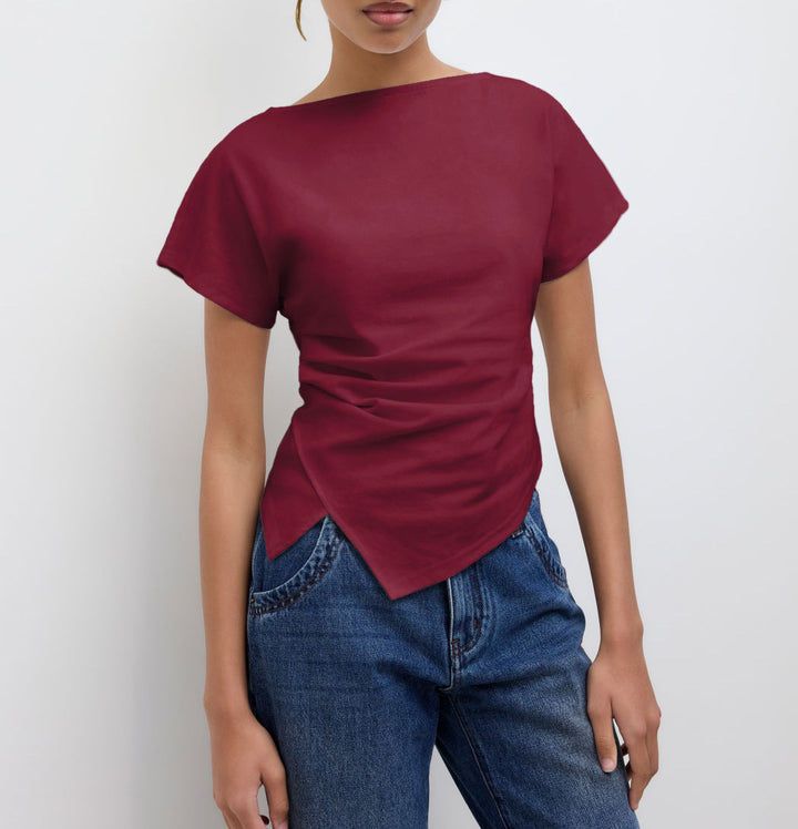 Damen Cropped T-Shirt mit asymmetrischem Schnitt und dekorativem Drapierungseffekt Echo Archiv