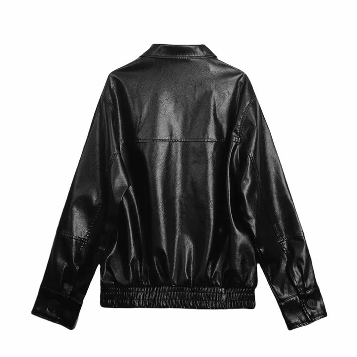 Damen nan Oversize Kunstleder-Bomberjacke mit Hemdkragen, durchgehendem Reißverschluss und elastischem Saum Echo Archiv