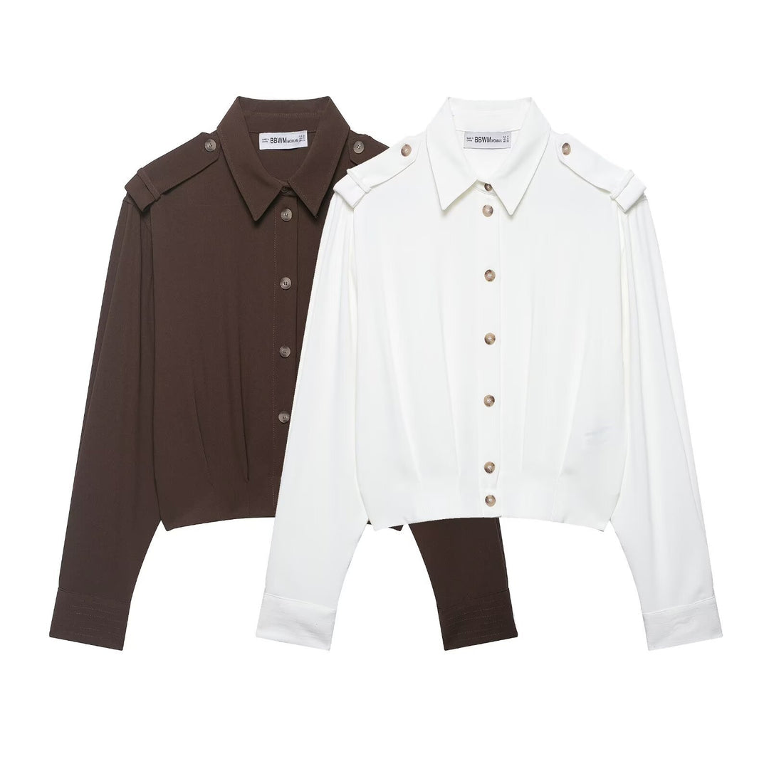 Damen Cropped-Hemdbluse mit dekorativen Epauletten und taillierter Korsettoptik Echoarchiv