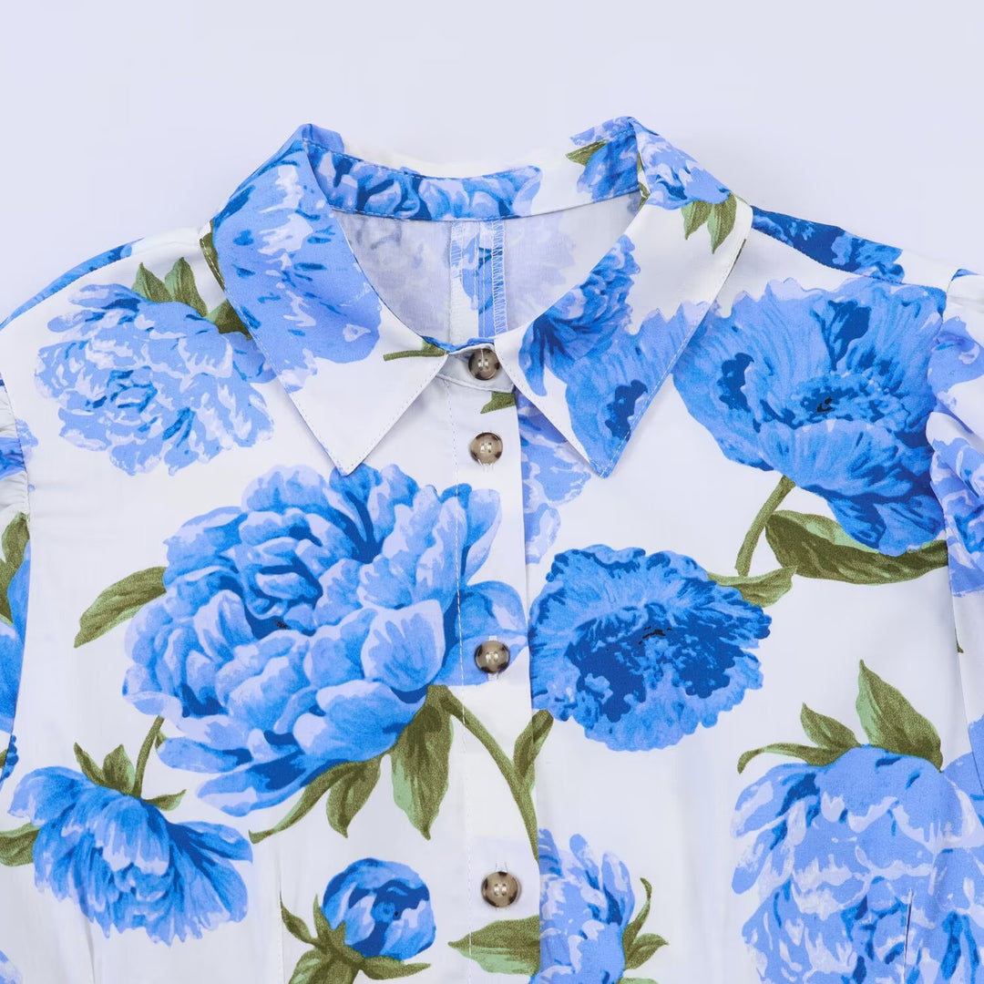 Damen Hemdbluse im A-Linien‑Schnitt mit floraler Allover‑Print, taillierten Teilungsnähten und Puffärmeln Echo Archiv
