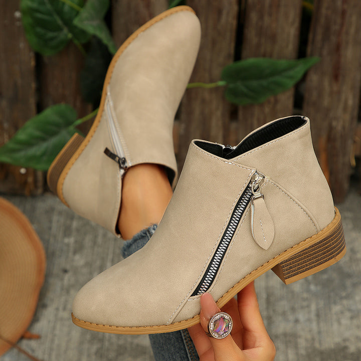 Damen Kurzschaftstiefelette mit seitlichem Reißverschluss und niedrigem Blockabsatz Echoarchiv