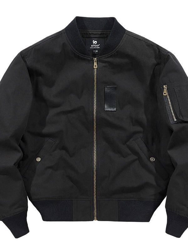 Herren kurz geschnittene Canvas-Bomberjacke mit Ärmel-Utilitytasche und Rippenbündchen – Brevano