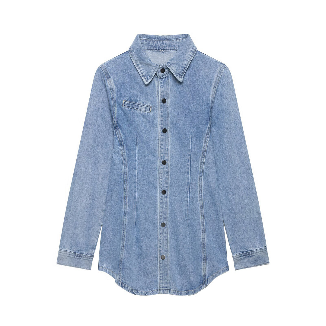 Damen Oversize Denim-Hemdjacke mit taillierten Abnähern und Druckknöpfen Echo Archiv