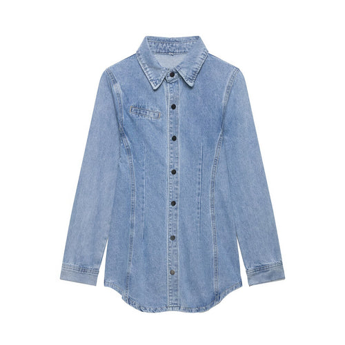 Damen Oversize Denim-Hemdjacke mit taillierten Abnähern und Druckknöpfen Echo Archiv