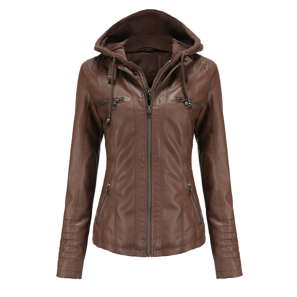 Damen nan taillierte Kunstlederjacke mit Kapuze, gesteppter Armblende und verdeckten Reißverschlusstaschen Echo Archiv