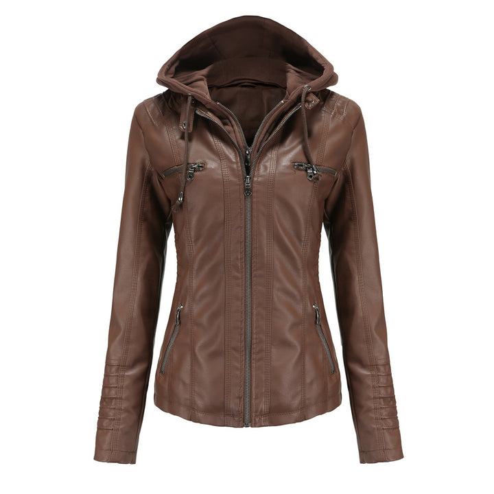 Damen nan taillierte Kunstlederjacke mit Kapuze, gesteppter Armblende und verdeckten Reißverschlusstaschen Echo Archiv