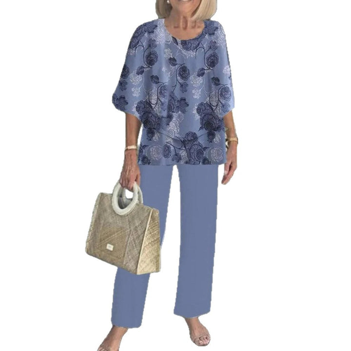 Damen nan Lagen-Tunika mit Cape-Ärmeln und knöchellanger Geradebeinhose mit Grafikprint Echo Archiv