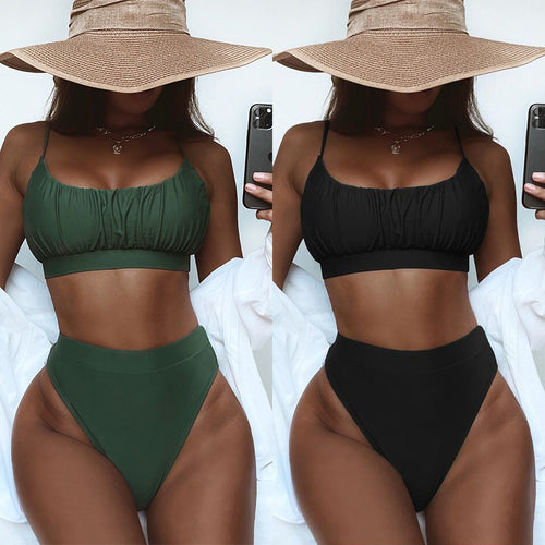 Damen Hochtailliertes Bikini-Set mit gerafftem Oberteil Echo Archiv