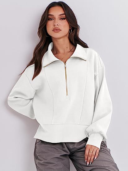 Damen Halb-Zip Kragen Entspannt Sweatshirt Pullover mit Rippbund und -manschetten Echoarchiv