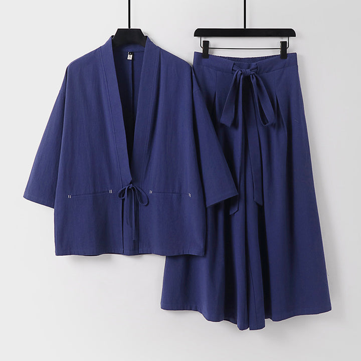 Damen Zweiteiliges Kimono-Set mit Kurzjacke und fließendem Midirock Echoarchiv