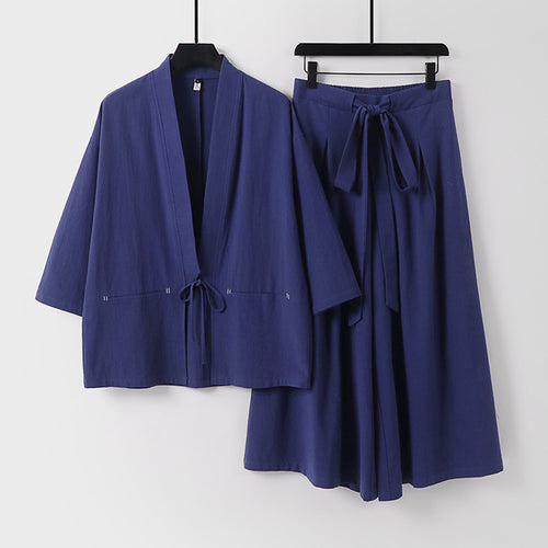Damen Zweiteiliges Kimono-Set mit Kurzjacke und fließendem Midirock Echoarchiv