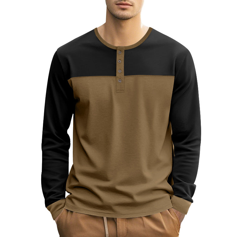Herren Langarm-Henley-Shirt mit modernem Colorblock-Design und Knopfleiste Echoarchiv