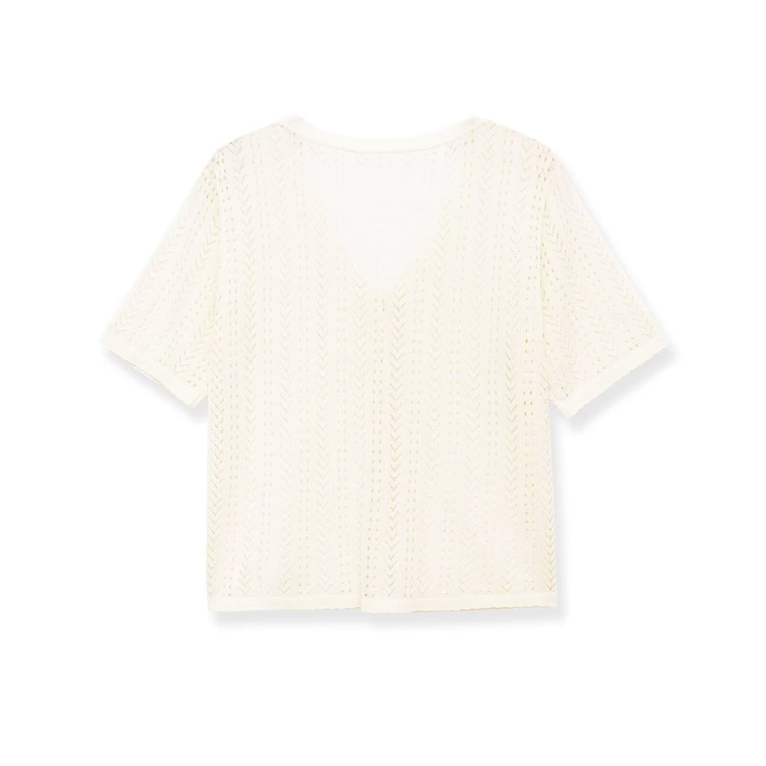 Damen Strick-Crop-Top mit V-Ausschnitt und Knopfverschluss Echo Archiv