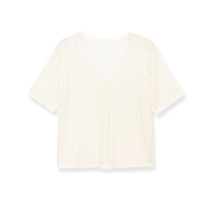 Damen Strick-Crop-Top mit V-Ausschnitt und Knopfverschluss Echo Archiv