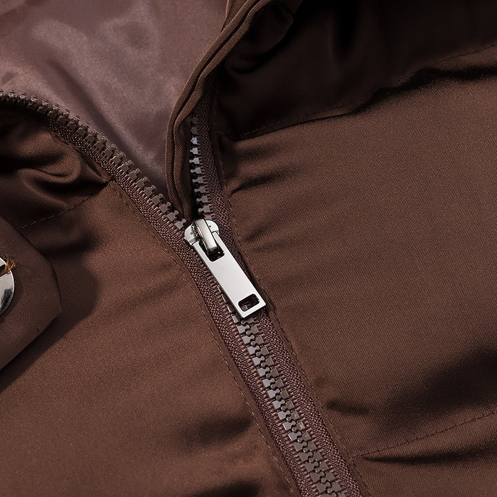 Damen kurze wattierte Steppjacke mit voluminösem Stehkragen, verdeckter Zwei-Wege-Reißverschluss und praktischen Eingrifftaschen – Célinea