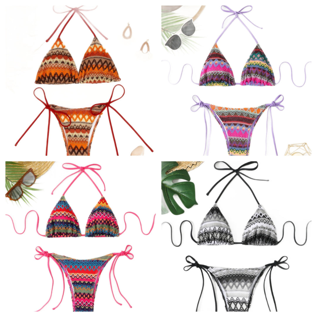 Damen Triangel-Bikini mit fröhlichem Muster und verstellbaren Bändern Echo Archiv