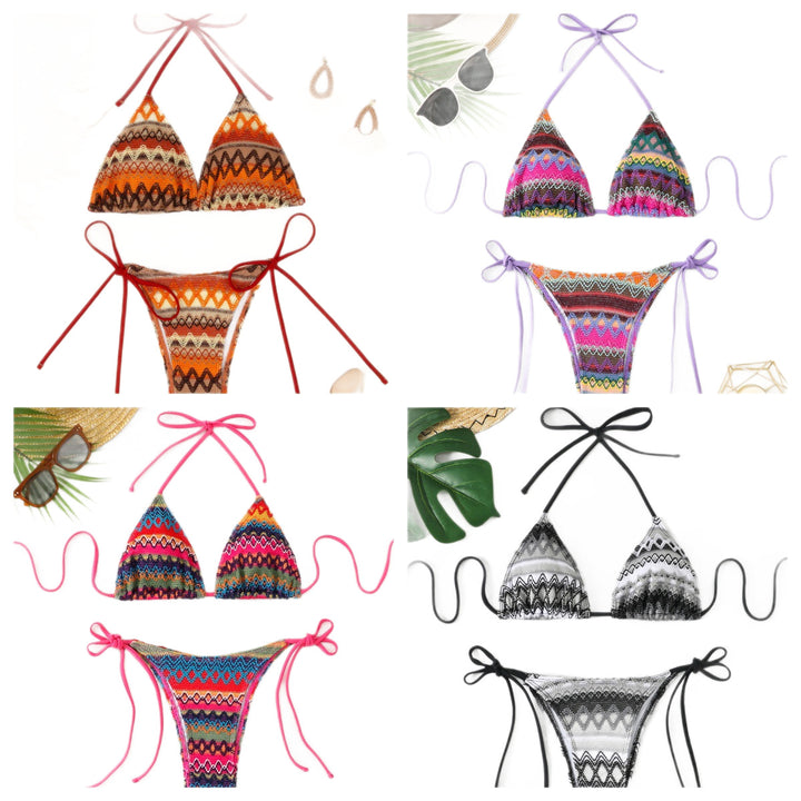 Damen Triangel-Bikini mit fröhlichem Muster und verstellbaren Bändern Echo Archiv
