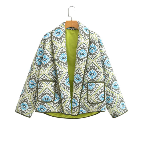 Damen Stepp-Kimonojacke mit grafischem Allovermuster, Schalkragen und aufgesetzten Taschen Echo Archiv