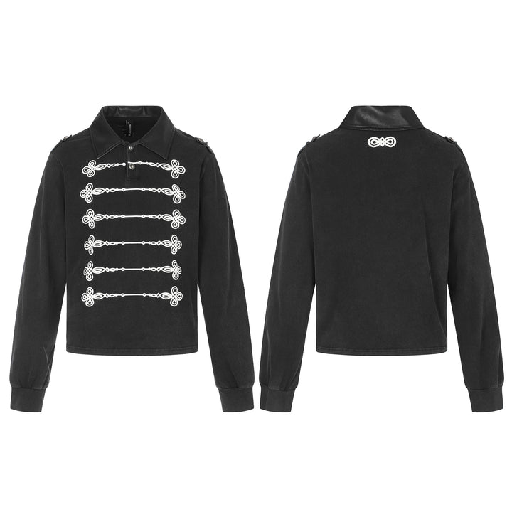Damen Polo‑Sweatshirt im Military‑Style mit dekorativen Kordelprints und Lederkragen Echoarchiv