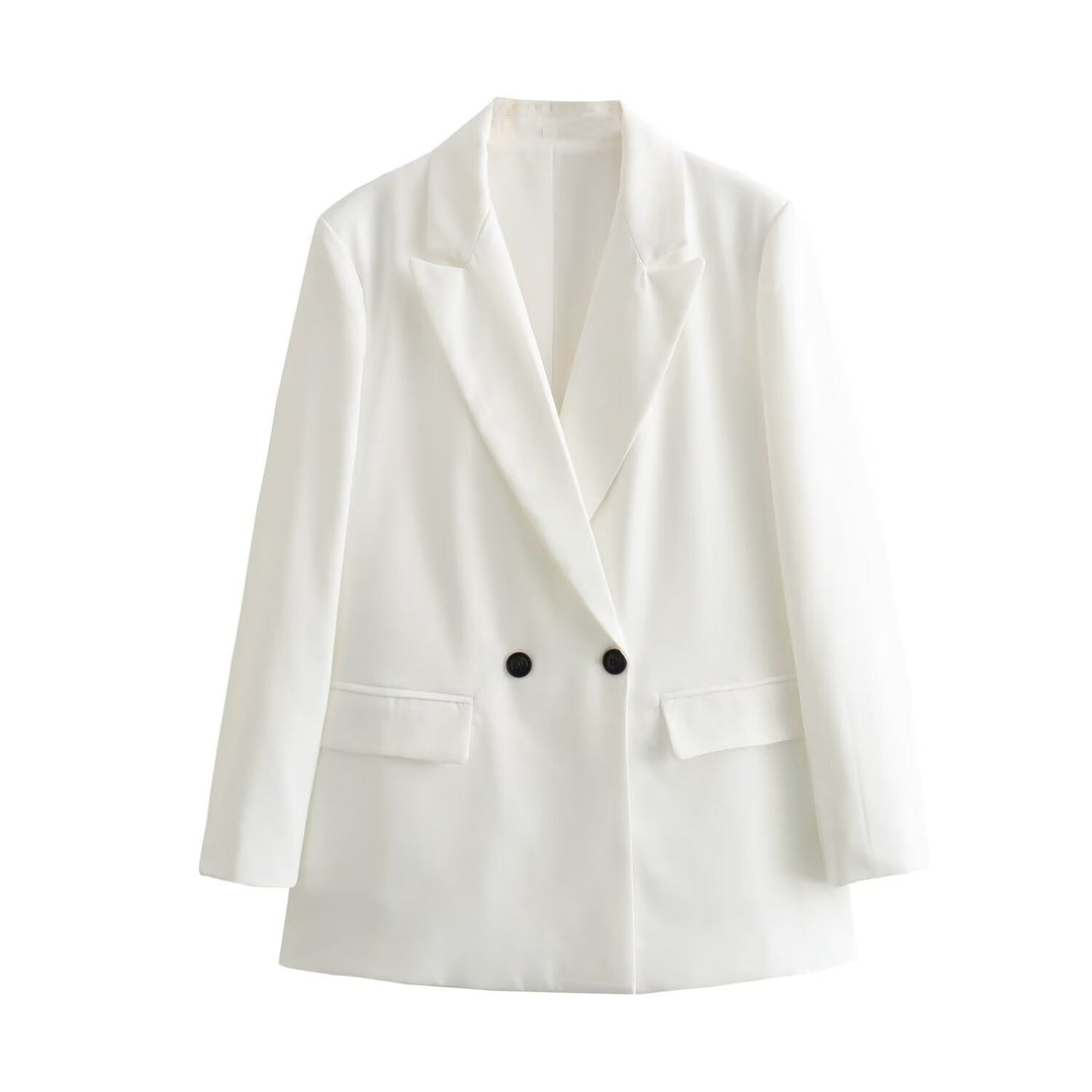 Damen Doppelreihiger Longblazer mit weitem Schalkragen und Pattentaschen Echo Archiv