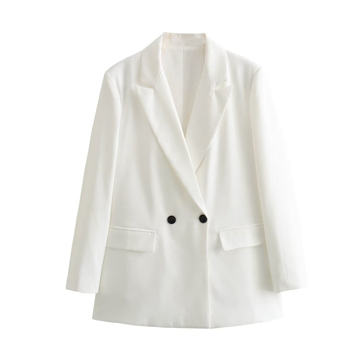 Damen Doppelreihiger Longblazer mit weitem Schalkragen und Pattentaschen Echo Archiv