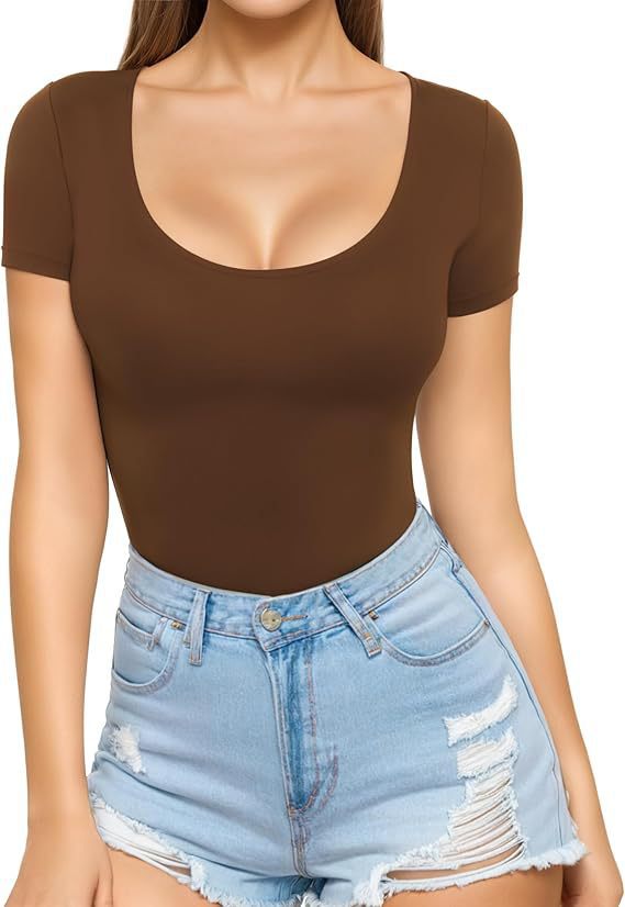 Damen figurbetontes Kurzarm-Body mit rundem Ausschnitt und nahtlosem Design Echo Archiv