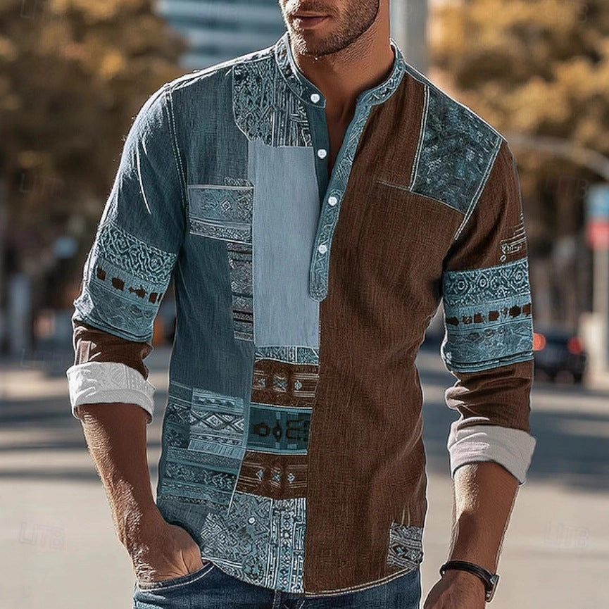 Herren Patchwork-Hemd mit modernem Design und einzigartigen Mustern Echoarchiv