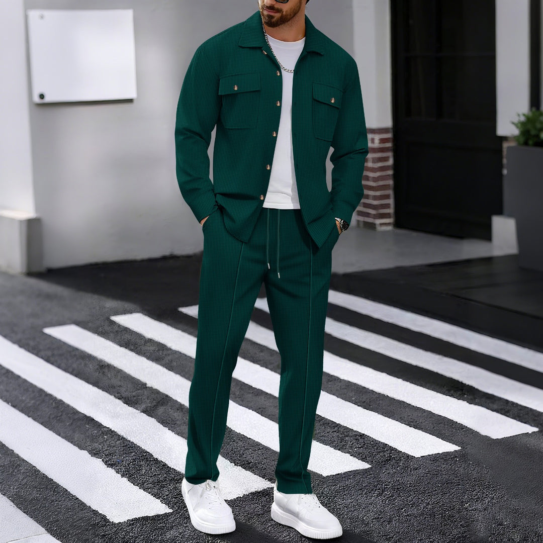 Herren Waffelstruktur Hemdjacke und Relaxhose Set Echoarchiv