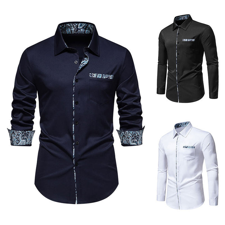 Herren Langarmhemd mit modischem Paisley-Muster an Kragen und Manschetten – Arvello