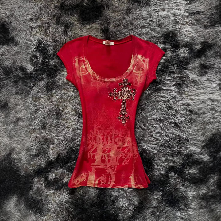 Damen modisches T-Shirt mit einzigartigem Cross-Design Echo Archiv