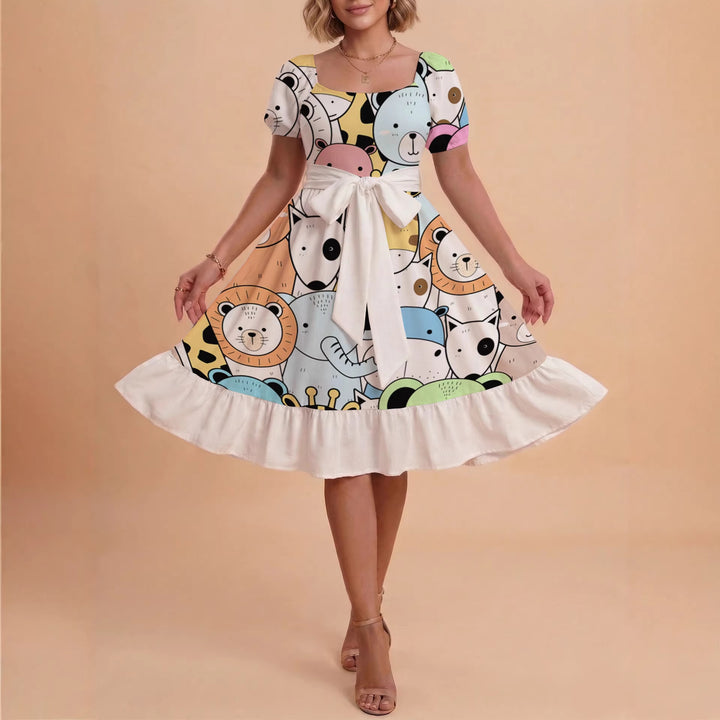 Damen schickes Glitzerkleid mit tailliertem Schnitt und Rüschensaum Echo Archiv