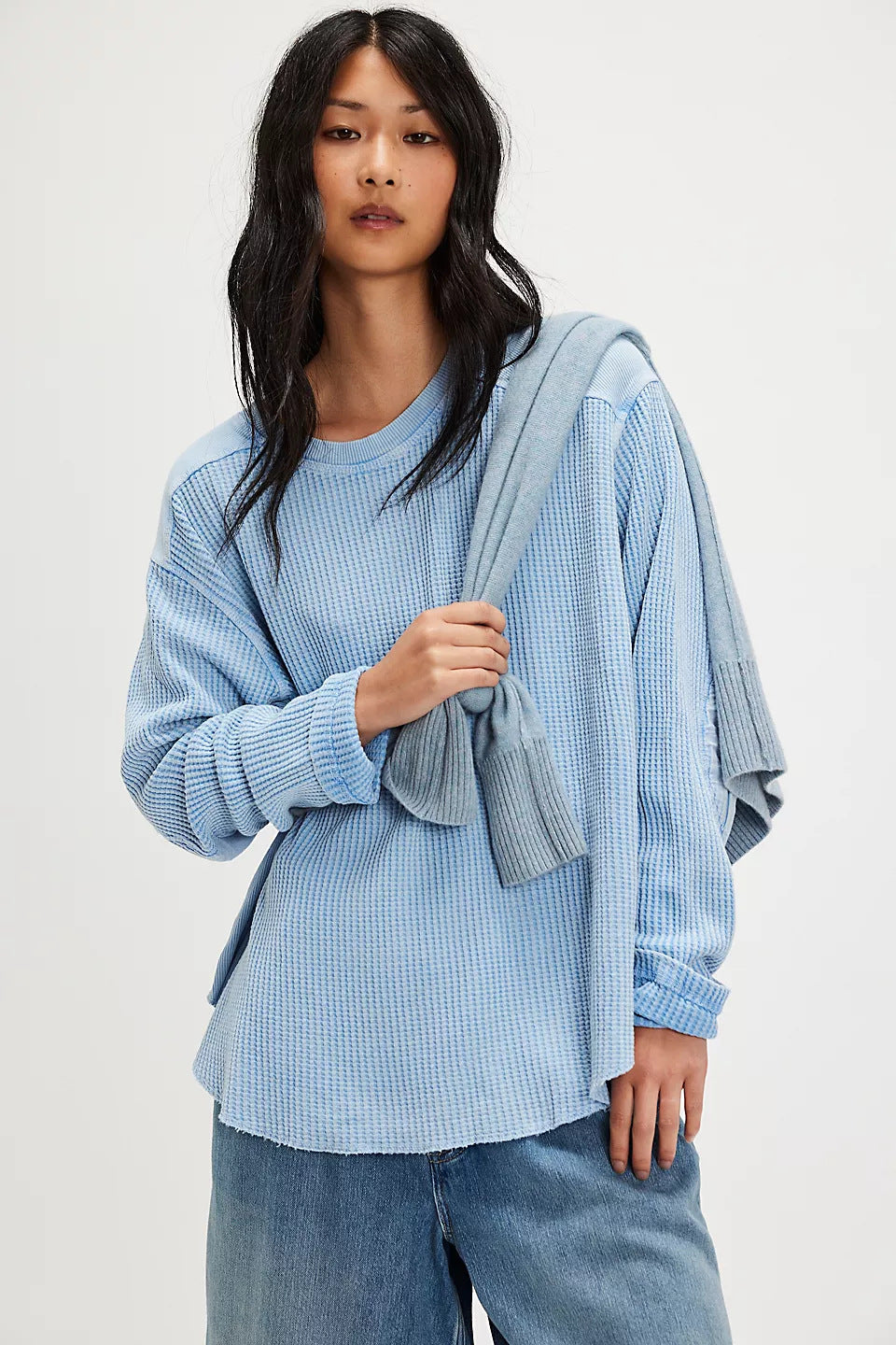 Damen Oversized Waffelstrick-Pullover mit weitem Schnitt und tiefem Raglan – Mavelle
