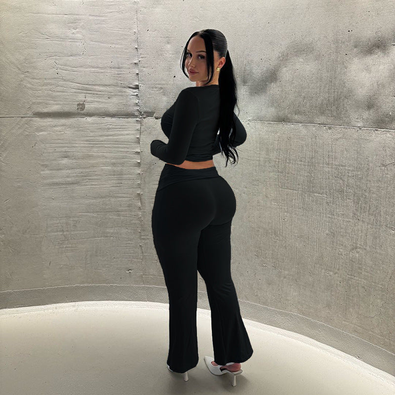 Damen Zweiteiliges Lounge-Set aus Stretch‑Jersey mit V‑Ausschnitt und taillierter Passform – Élanora