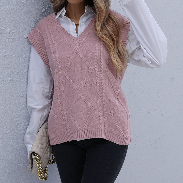 Damen Strickweste mit V-Ausschnitt, Rautenmuster und kastiger Oversize-Silhouette Echoarchiv
