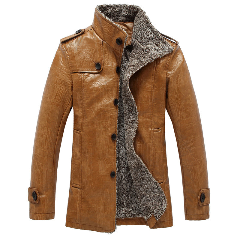 Herren schlanke Kunstleder-Motojacke mit Stehkragen, ergonomischer Nahtführung und leichter Thermofütterung Echoarchiv